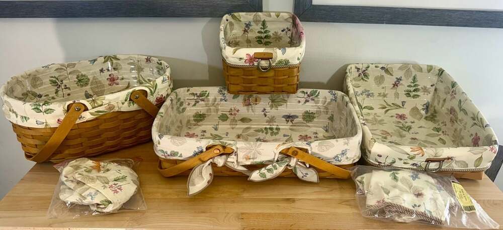 Longaberger Botanical Fields Liner and Protector Set of 5 Baskets
